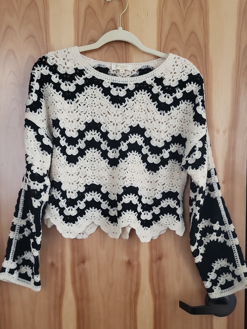 Rebellion Black & Cream Crochet Chevron Sweater